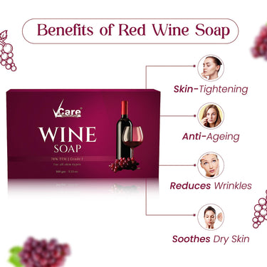 Vcare Red Wine Soap for All Skin Types - Redwine Bathing Bar Deep Cleansing, Exfoliating & Moisturizing Bathing Soaps Combo Pack - 100g (Pack of 6)